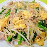 もやしと菜の花豚肉のオイスター卵炒め